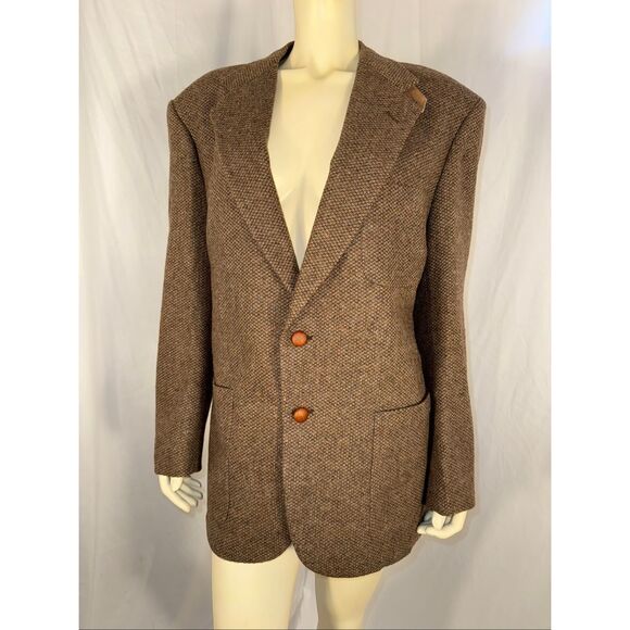 Vintage Stafford Tweed Blazer 42R – Wool Houndstooth Sport Coat with Suede Elbow - Picture 1 of 14